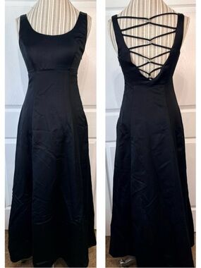 Vintage 90s Y2K Jay Jacobs black satin formal prom dress rhinestone back~6